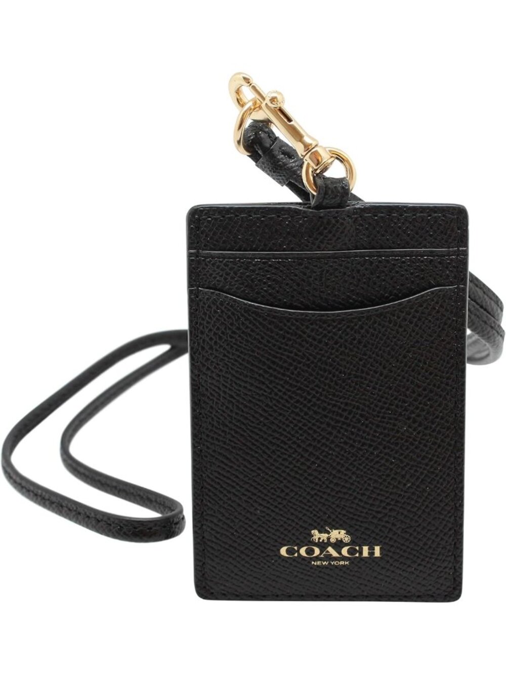 Stylish Crossgrain Leather ID Lanyard Badge Holder - Black & Gold Accessory